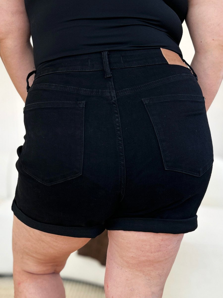 Judy Blue Full Size High Waist Tummy Control Cuffed Denim Shorts - Bottoms