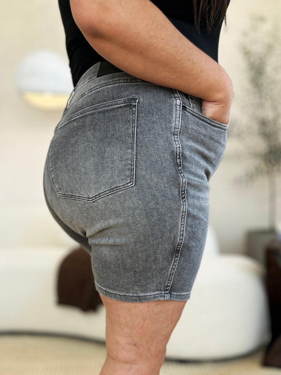Judy Blue Full Size High Waist Washed Denim Shorts - Bottoms