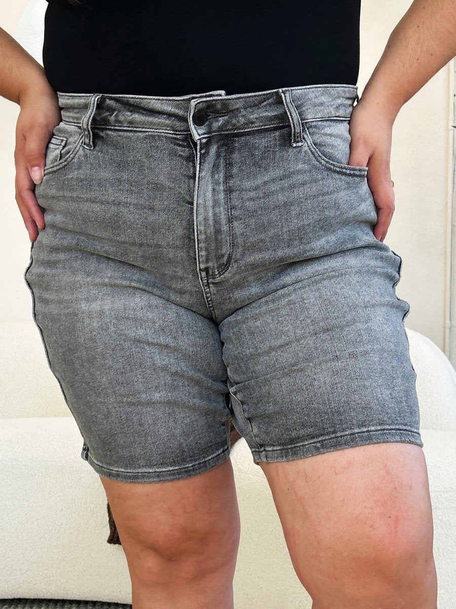 Judy Blue Full Size High Waist Washed Denim Shorts - Bottoms