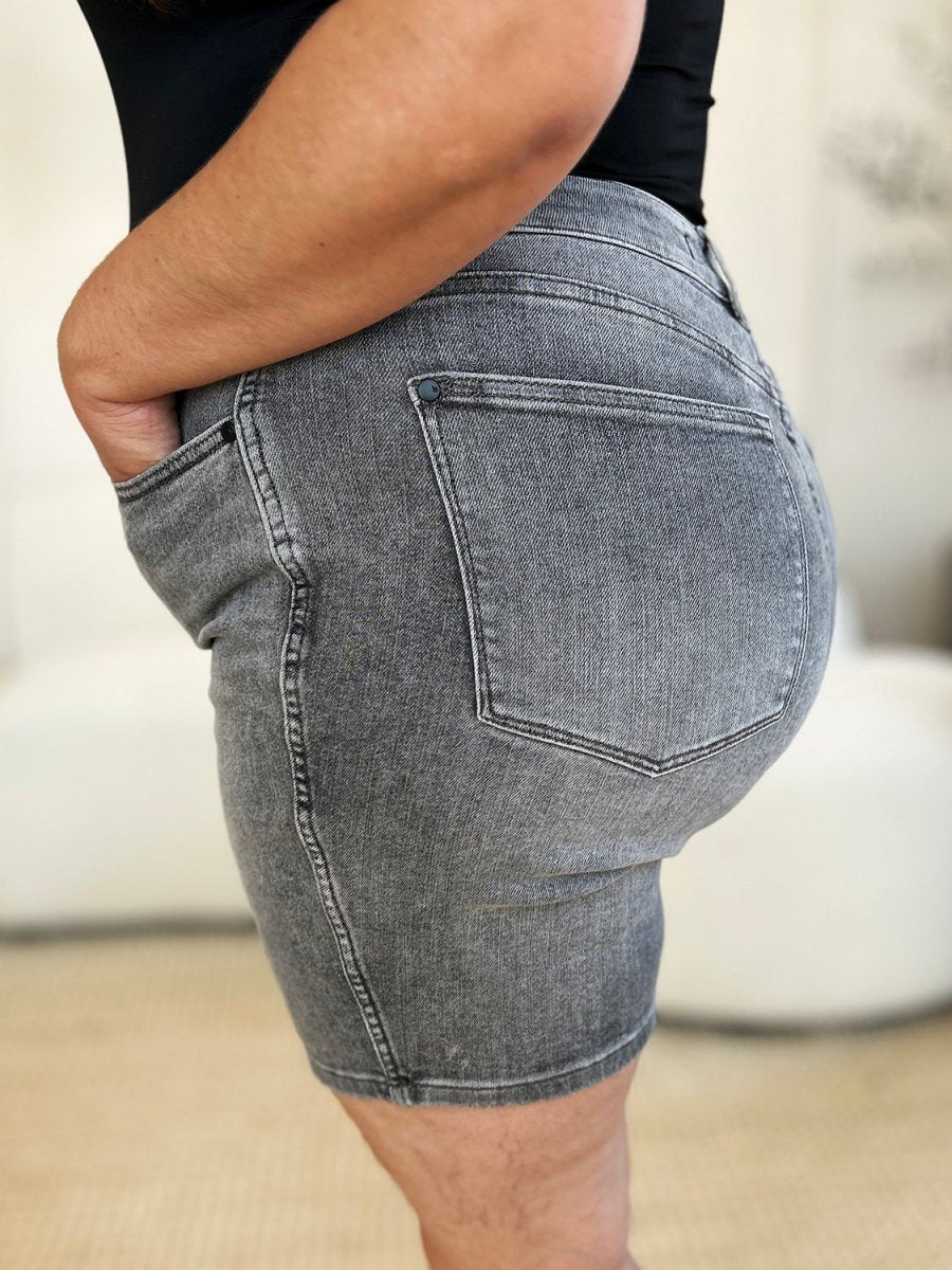 Judy Blue Full Size High Waist Washed Denim Shorts - Bottoms