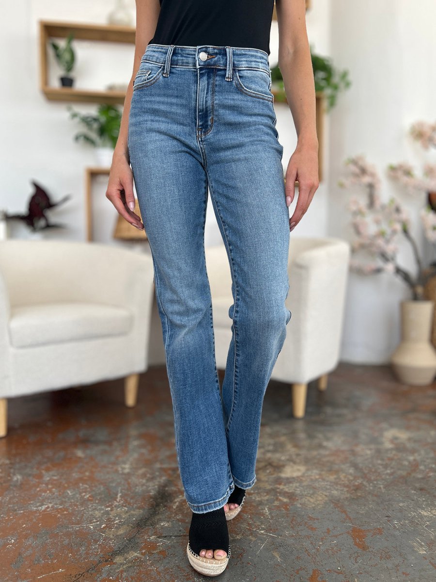 Judy Blue Full Size Mid - Rise Waist Straight Jeans - Bottoms