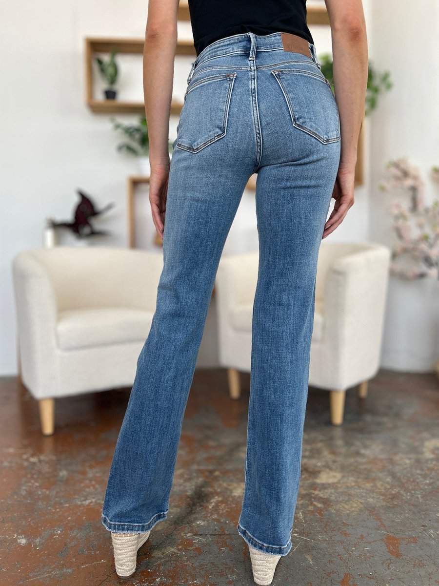 Judy Blue Full Size Mid - Rise Waist Straight Jeans - Bottoms