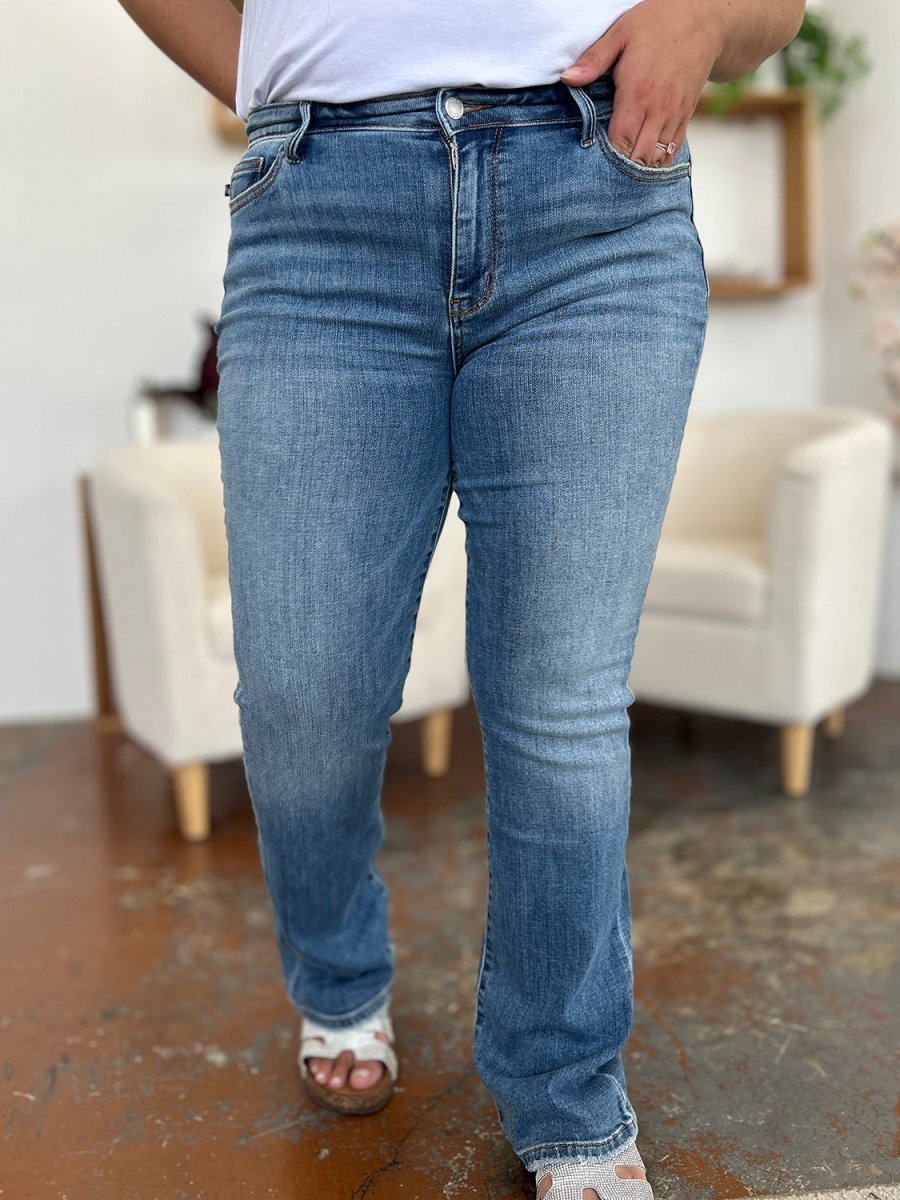 Judy Blue Full Size Mid - Rise Waist Straight Jeans - Bottoms