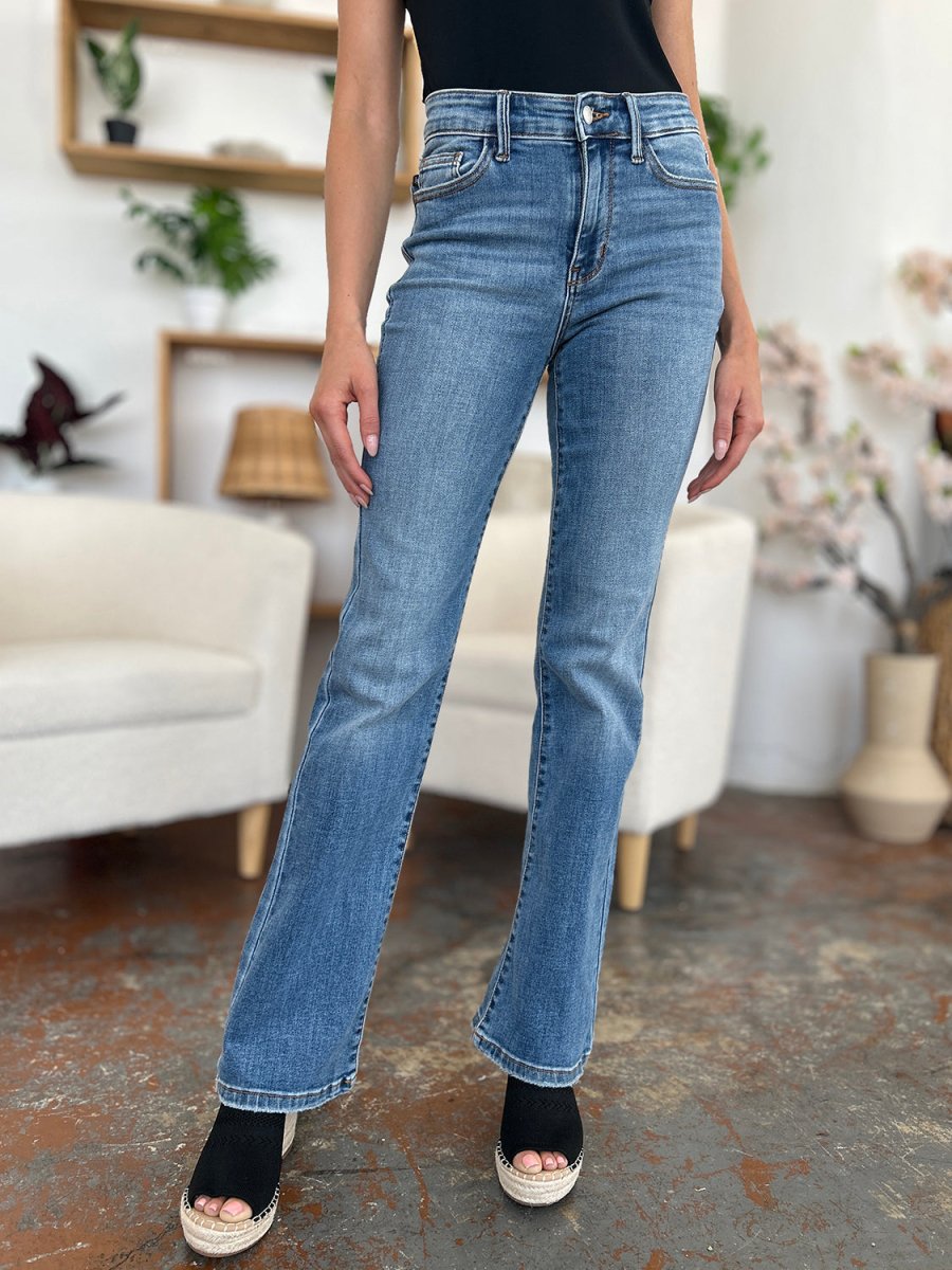 Judy Blue Full Size Mid - Rise Waist Straight Jeans - Bottoms