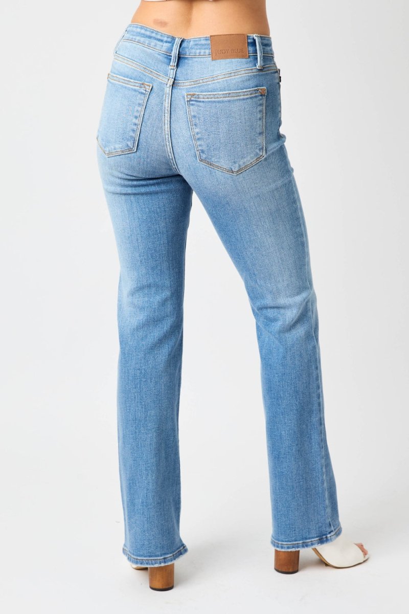 Judy Blue Full Size Mid - Rise Waist Straight Jeans - Bottoms