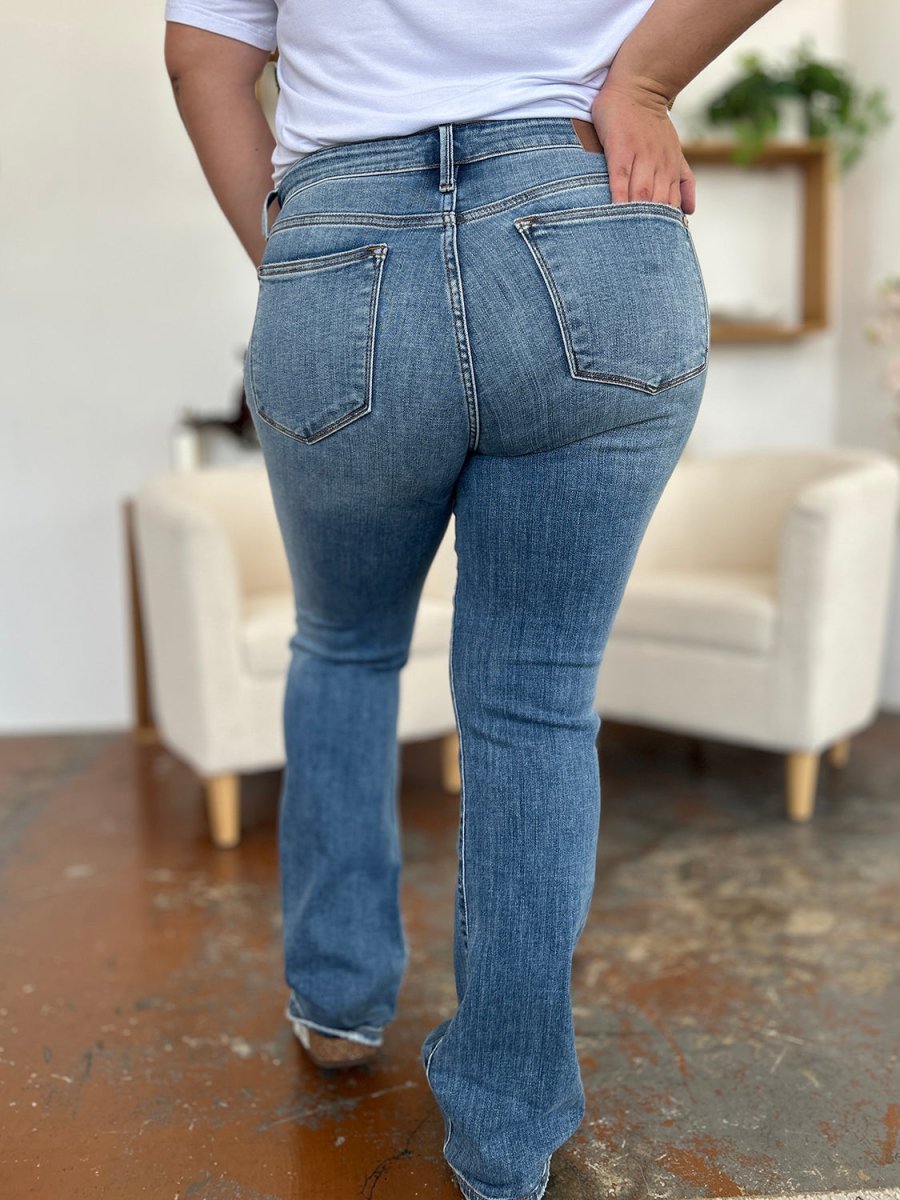 Judy Blue Full Size Mid - Rise Waist Straight Jeans - Bottoms