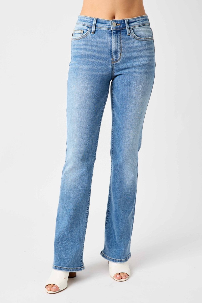 Judy Blue Full Size Mid - Rise Waist Straight Jeans - Bottoms