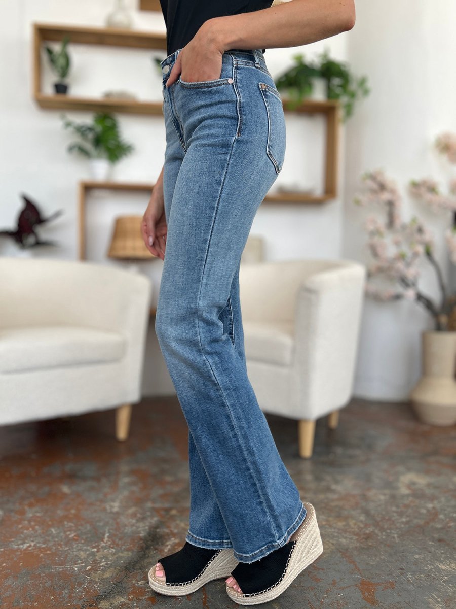 Judy Blue Full Size Mid - Rise Waist Straight Jeans - Bottoms