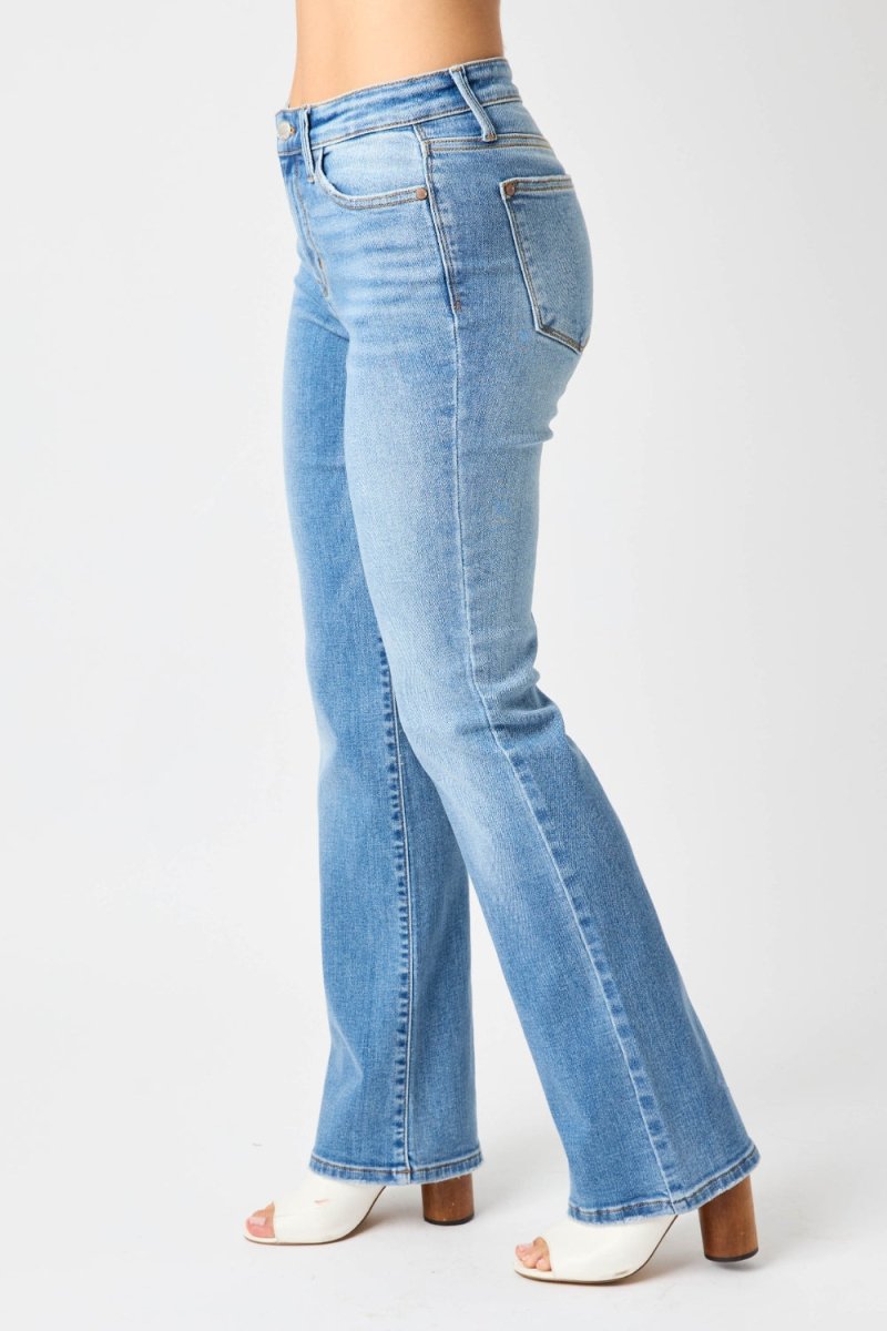 Judy Blue Full Size Mid - Rise Waist Straight Jeans - Bottoms