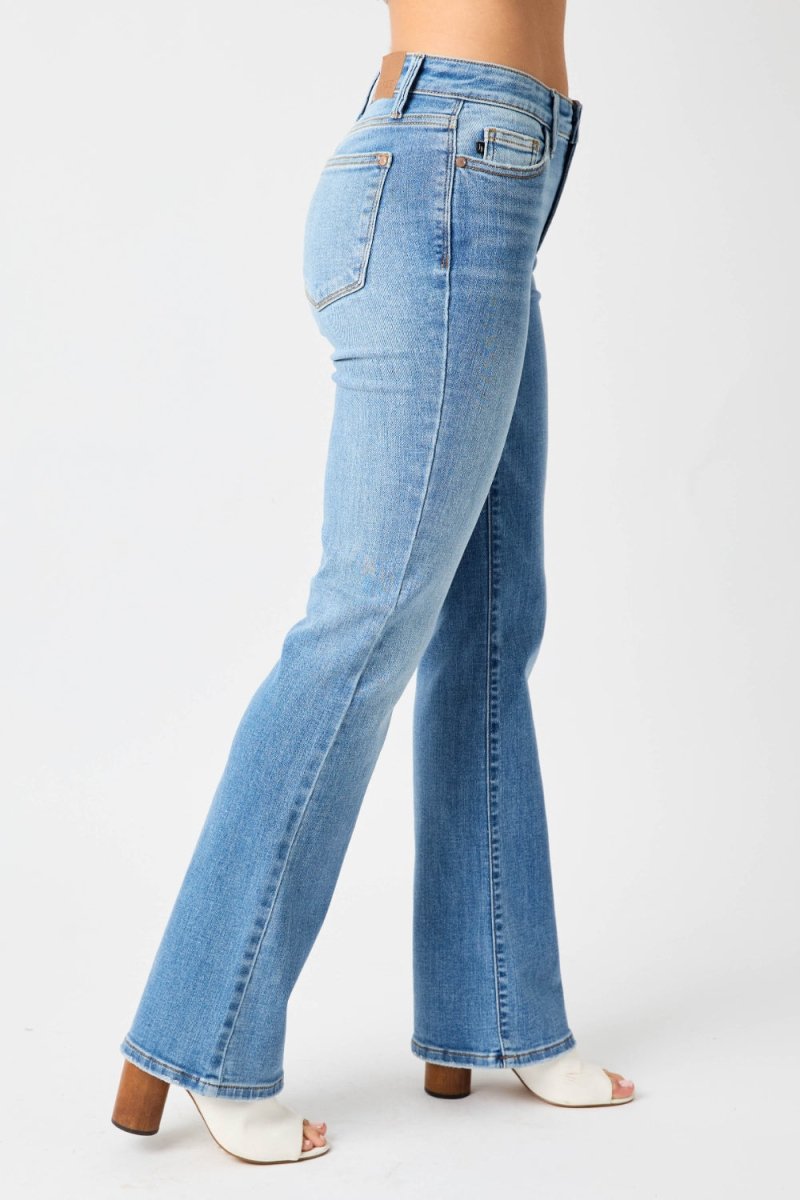 Judy Blue Full Size Mid - Rise Waist Straight Jeans - Bottoms