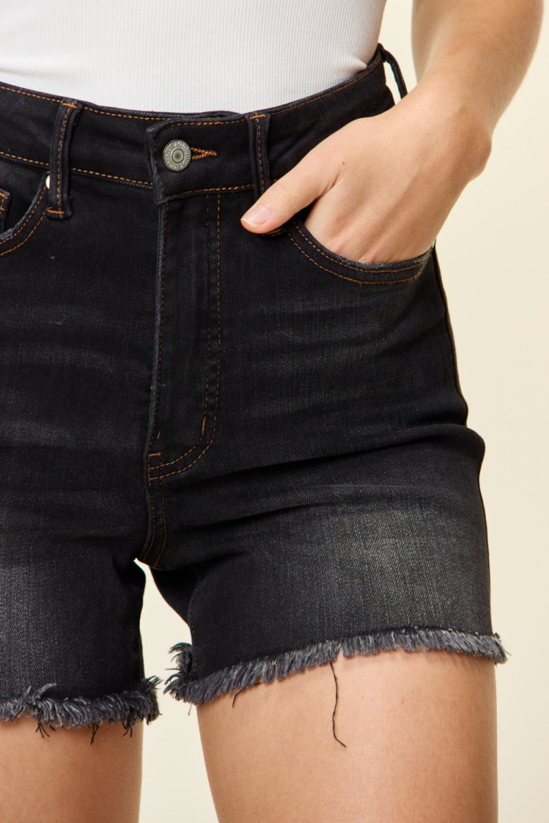 Judy Blue Full Size Tummy Control Fray Hem Shorts - Bottoms
