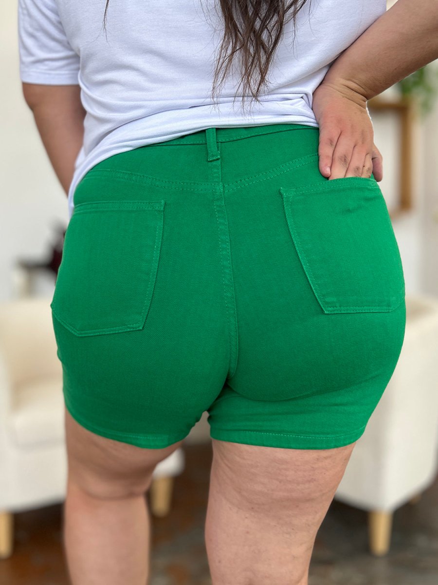 Judy Blue Full Size Tummy Control Garment Dyed Denim Shorts - Bottoms