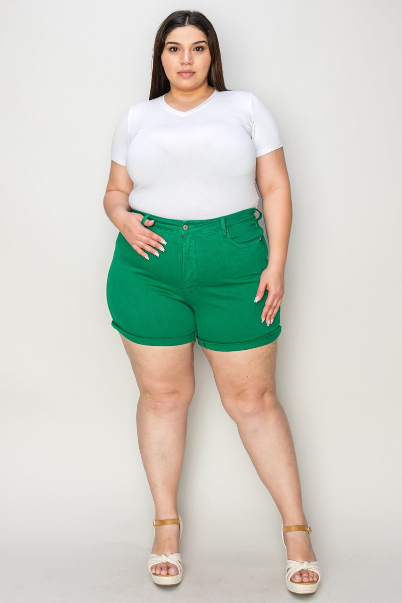 Judy Blue Full Size Tummy Control Garment Dyed Denim Shorts - Bottoms