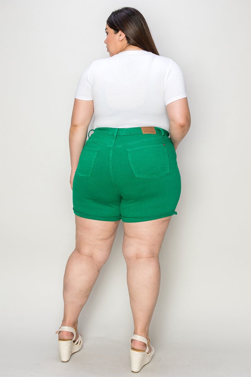 Judy Blue Full Size Tummy Control Garment Dyed Denim Shorts - Bottoms
