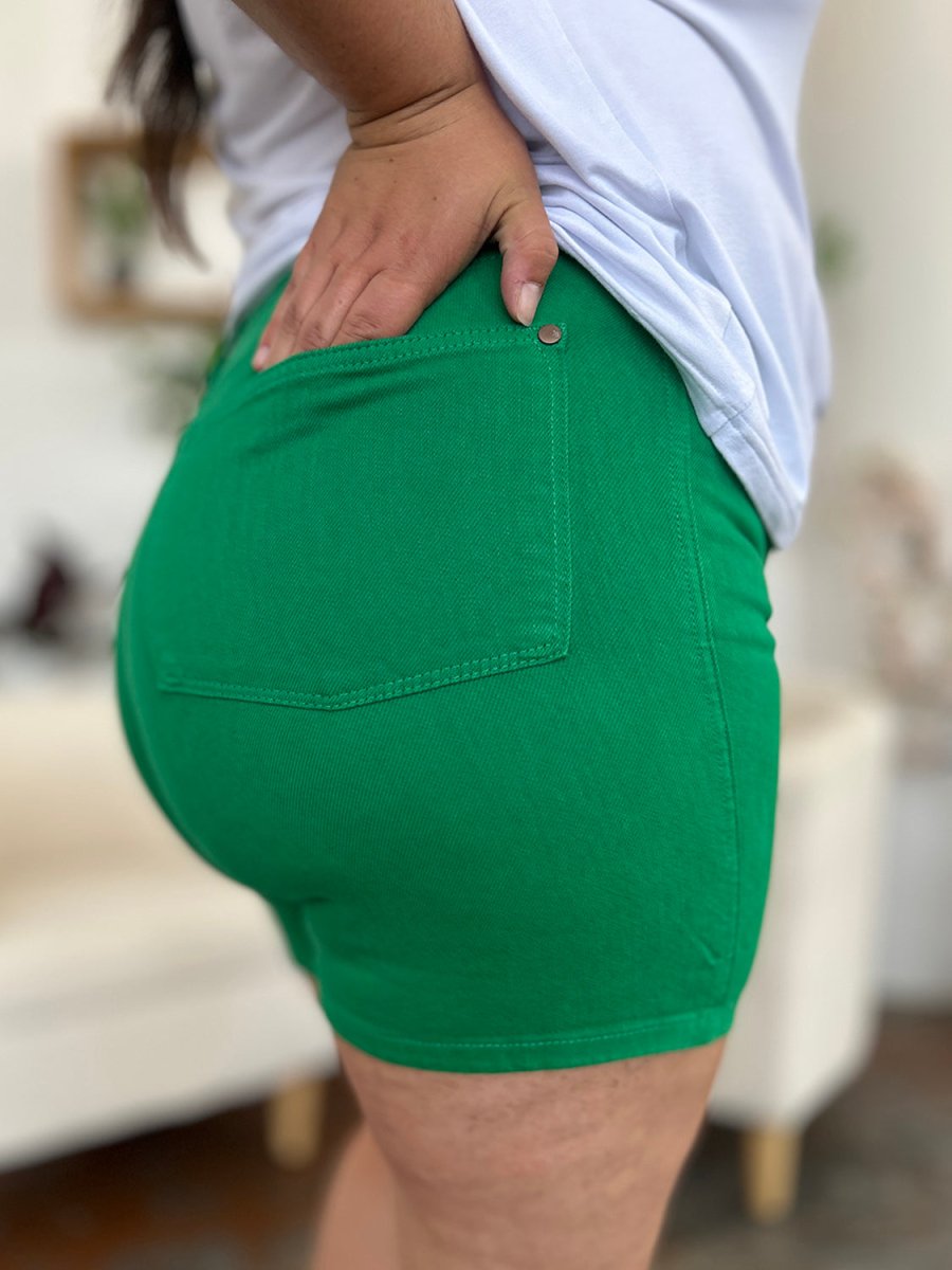 Judy Blue Full Size Tummy Control Garment Dyed Denim Shorts - Bottoms