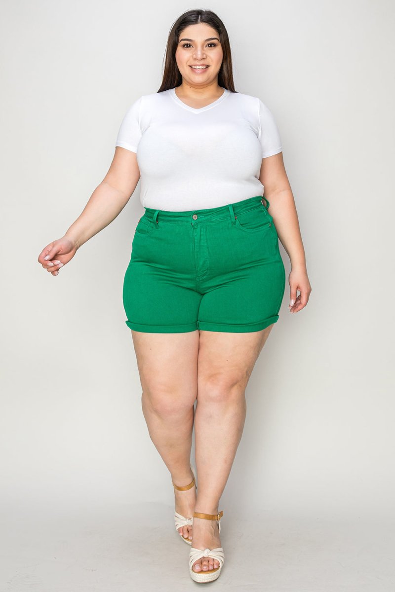 Judy Blue Full Size Tummy Control Garment Dyed Denim Shorts - Bottoms