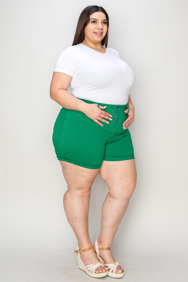 Judy Blue Full Size Tummy Control Garment Dyed Denim Shorts - Bottoms