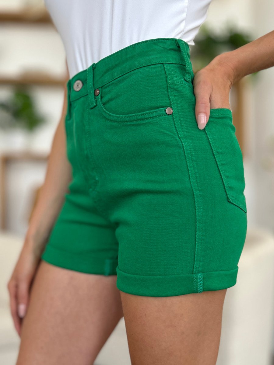 Judy Blue Full Size Tummy Control Garment Dyed Denim Shorts - Bottoms