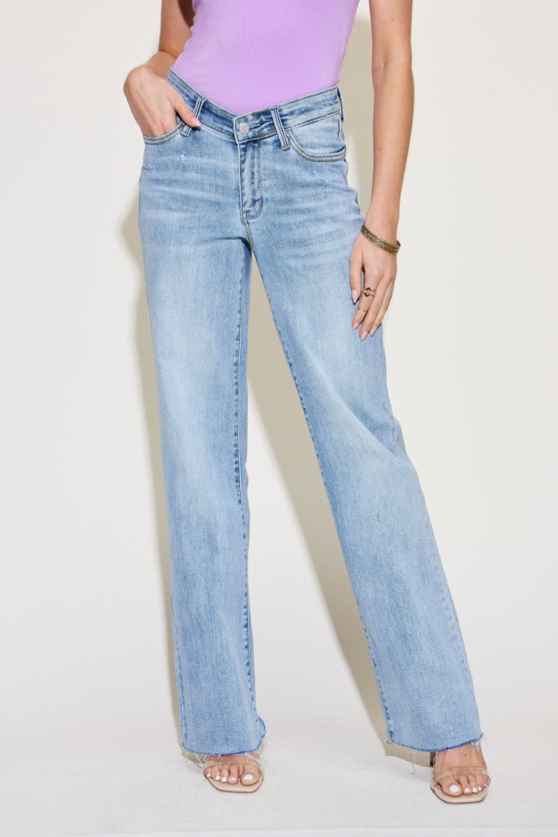 Judy Blue Full Size V Front Waistband Straight Jeans - Bottoms