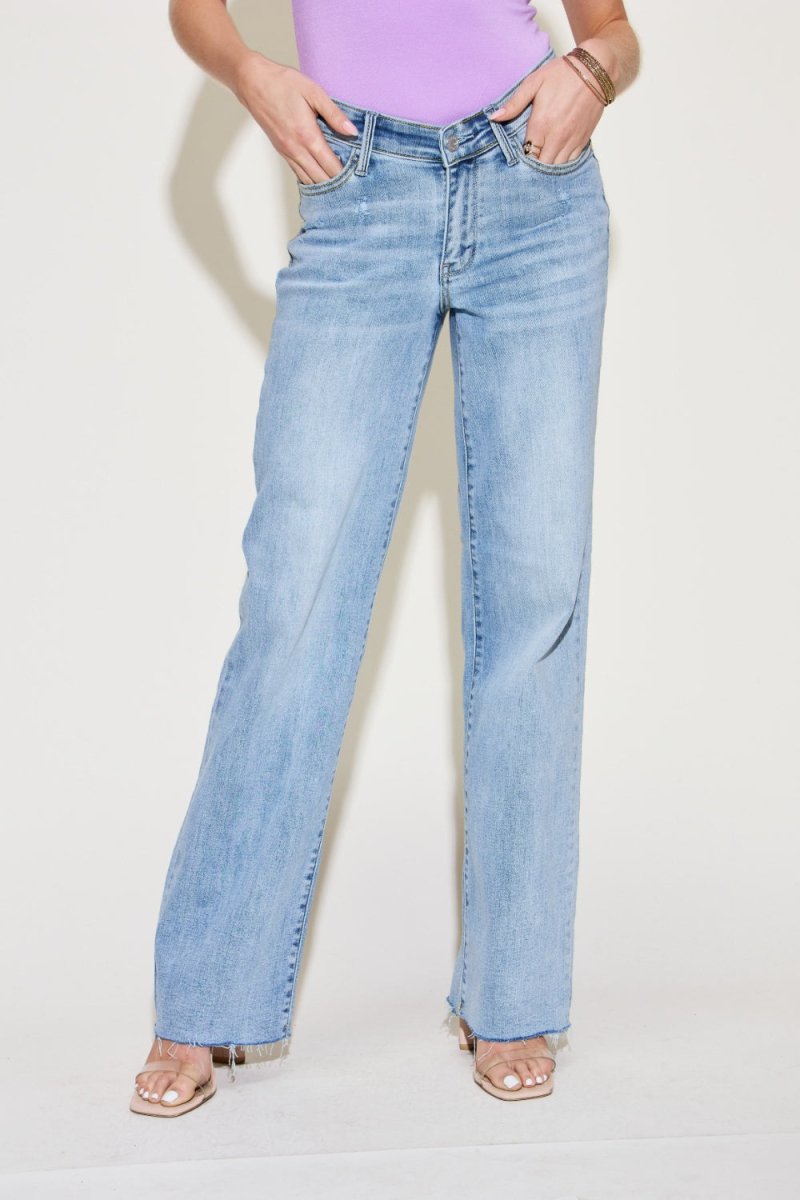 Judy Blue Full Size V Front Waistband Straight Jeans - Bottoms