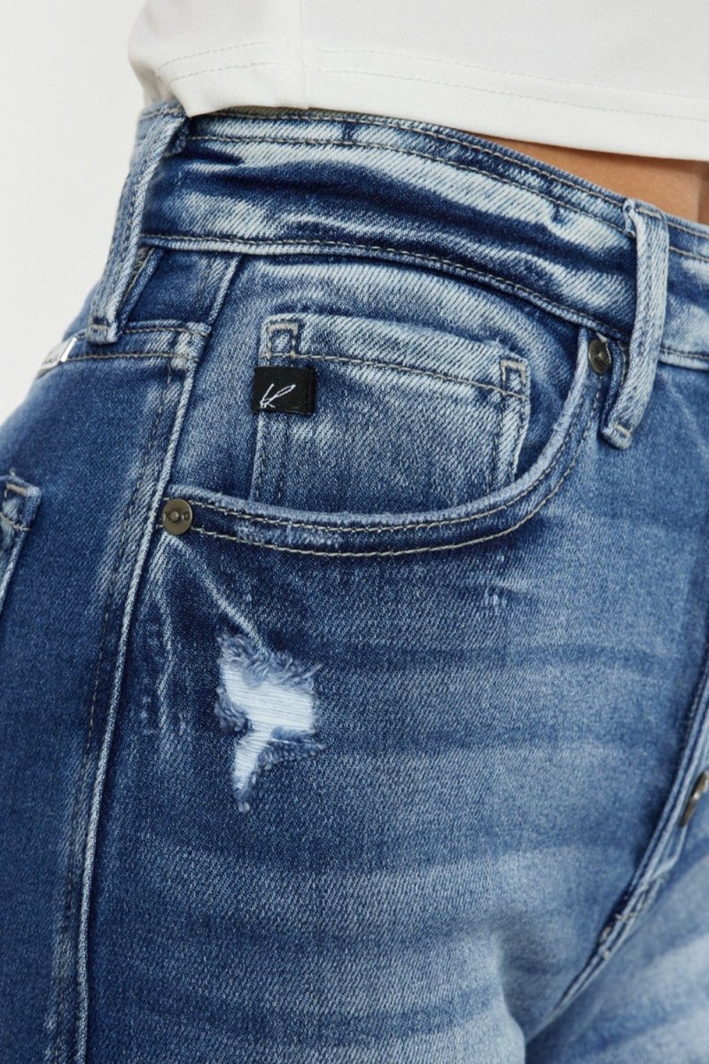 Kancan Button Fly High Rise Raw Hem Denim Shorts - Bottoms