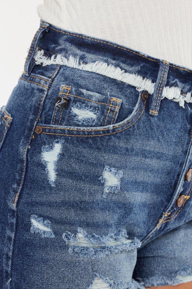 Kancan Distressed Button Fly Denim Shorts - Bottoms