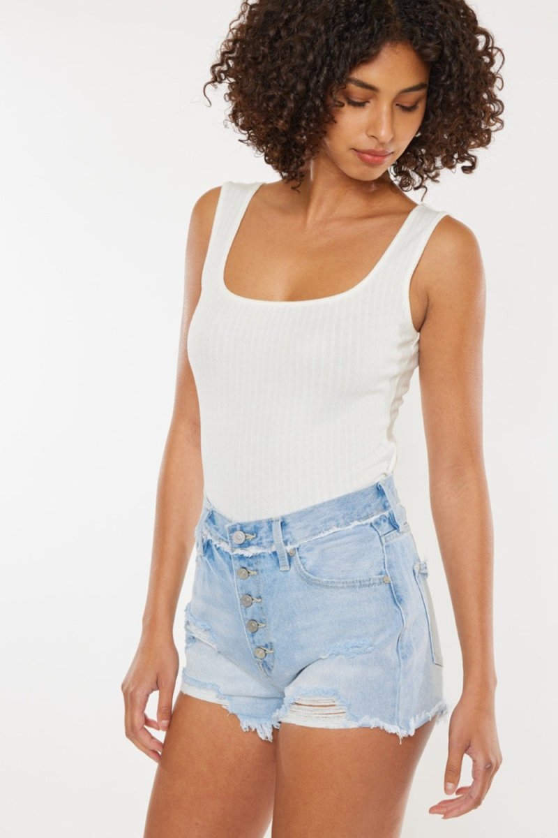 Kancan Distressed Button Fly Denim Shorts - Bottoms