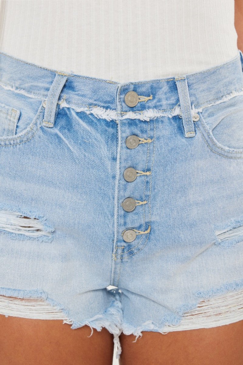 Kancan Distressed Button Fly Denim Shorts - Bottoms