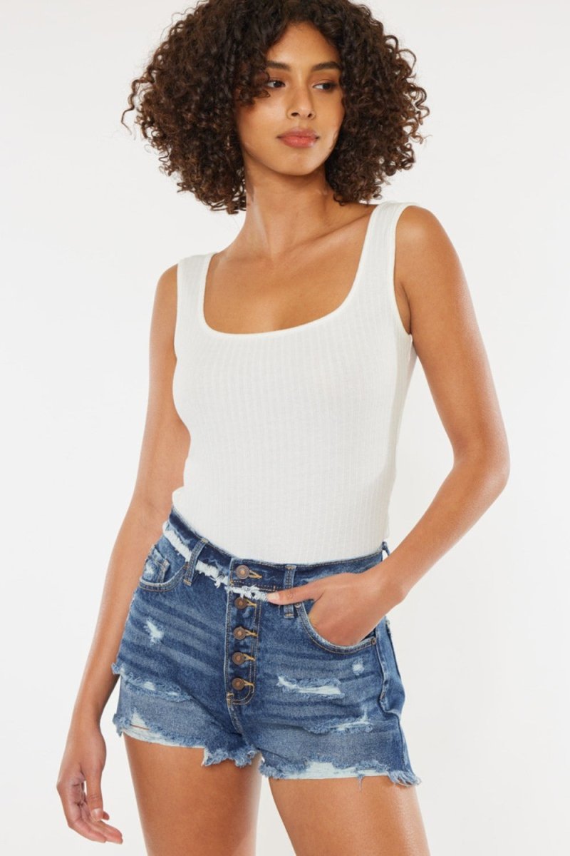 Kancan Distressed Button Fly Denim Shorts - Bottoms