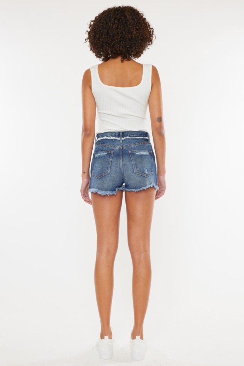 Kancan Distressed Button Fly Denim Shorts - Bottoms