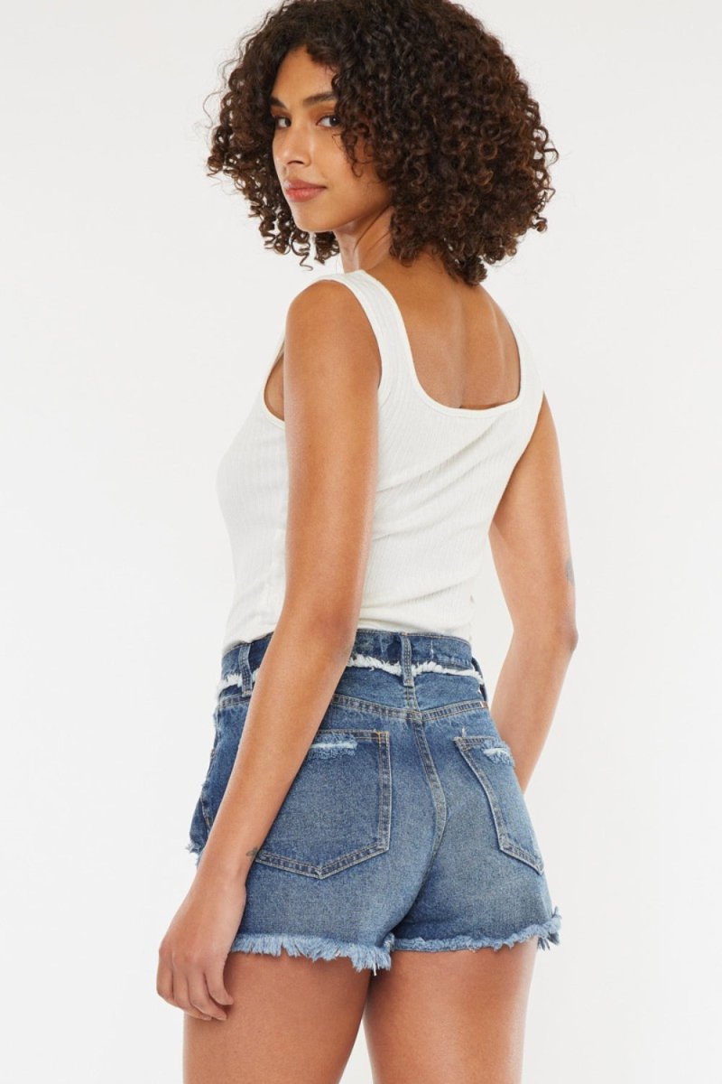 Kancan Distressed Button Fly Denim Shorts - Bottoms