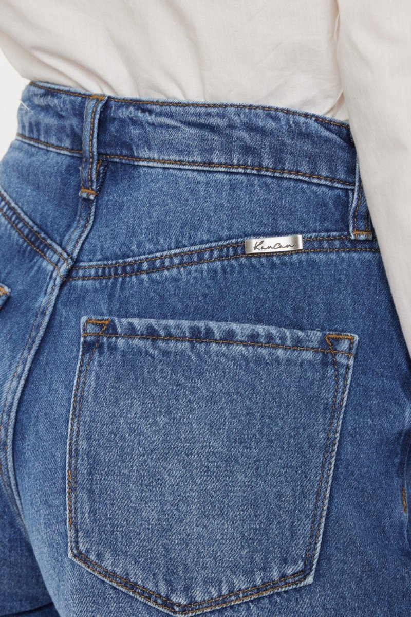 Kancan Distressed Button - Fly High Waist Denim Shorts - Bottoms