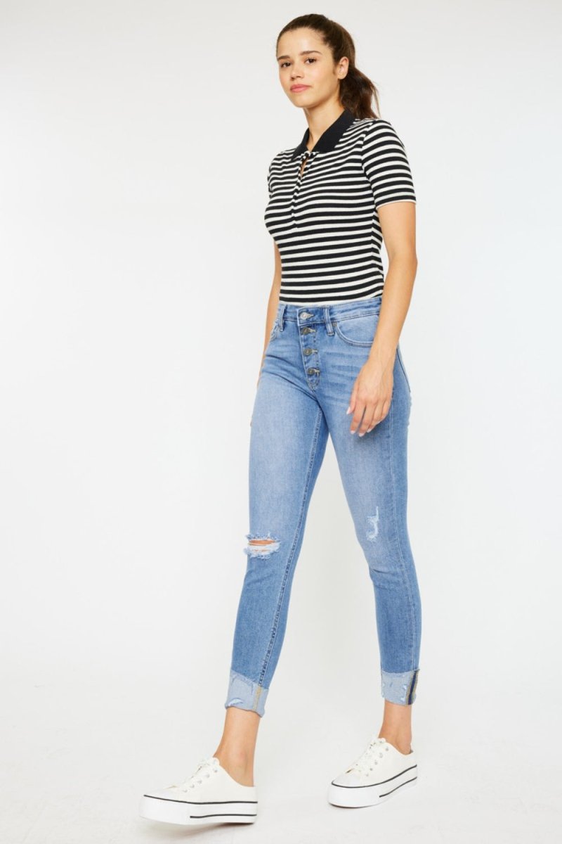 Kancan Distressed Cat's Whiskers Button Fly Jeans - Bottoms