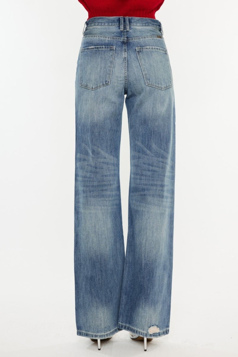Kancan Distressed High Waist Bootcut Jeans - Bottoms