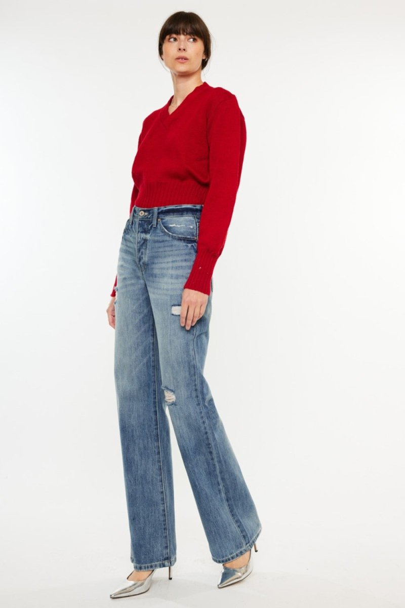 Kancan Distressed High Waist Bootcut Jeans - Bottoms