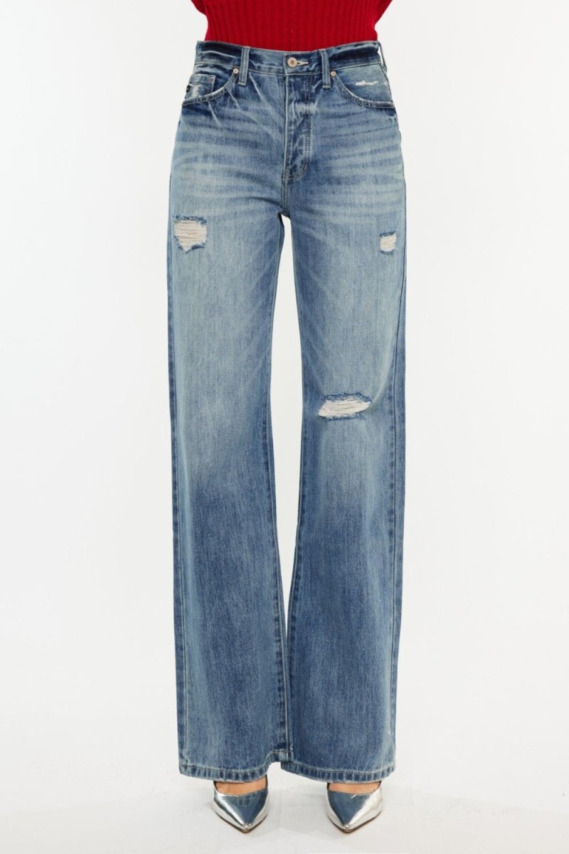 Kancan Distressed High Waist Bootcut Jeans - Bottoms