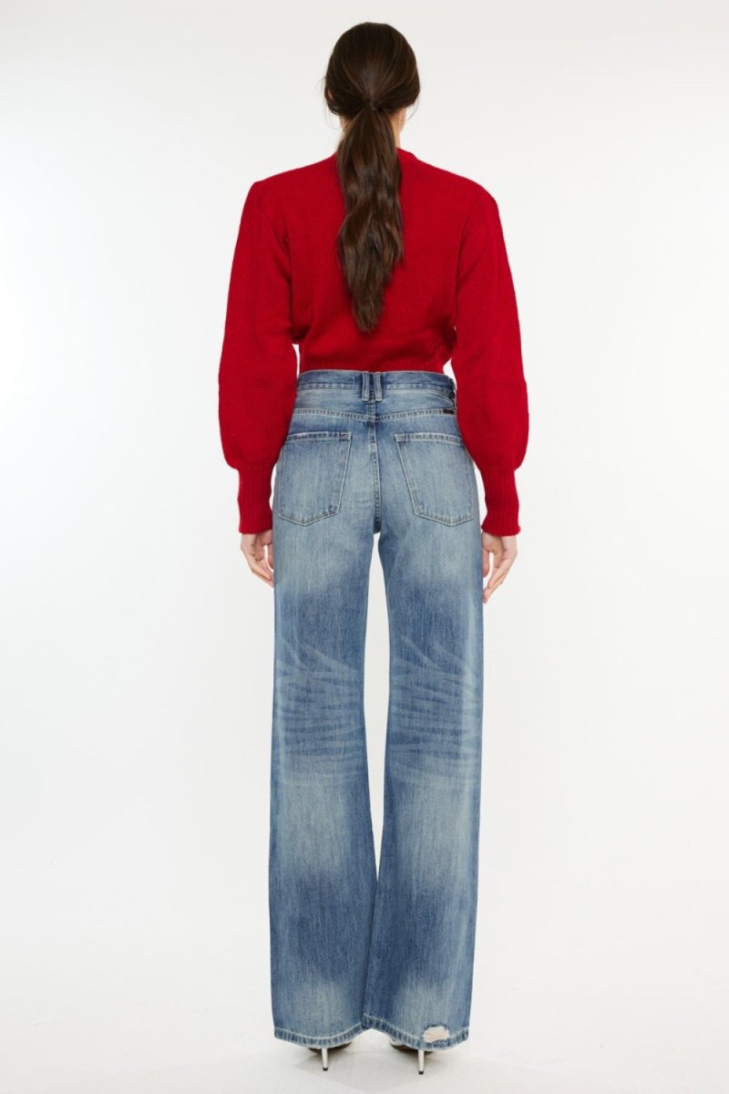 Kancan Distressed High Waist Bootcut Jeans - Bottoms