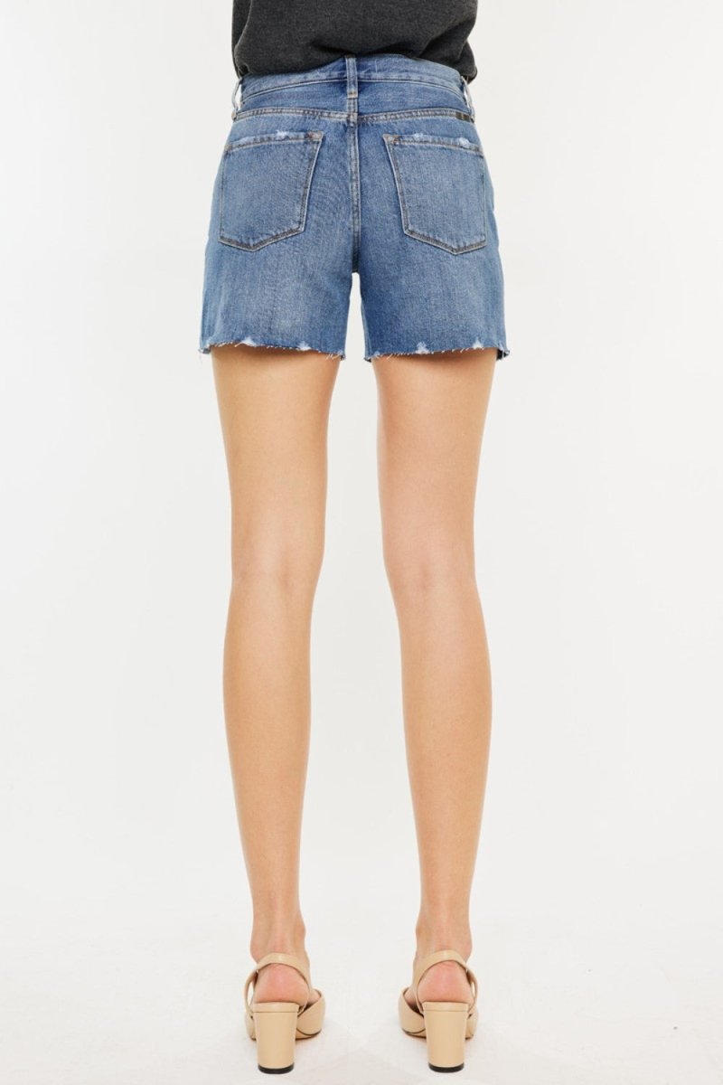Kancan Distressed High Waist Denim Shorts - Bottoms