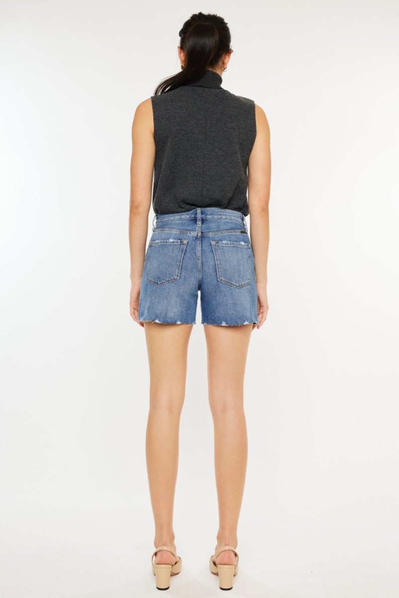 Kancan Distressed High Waist Denim Shorts - Bottoms