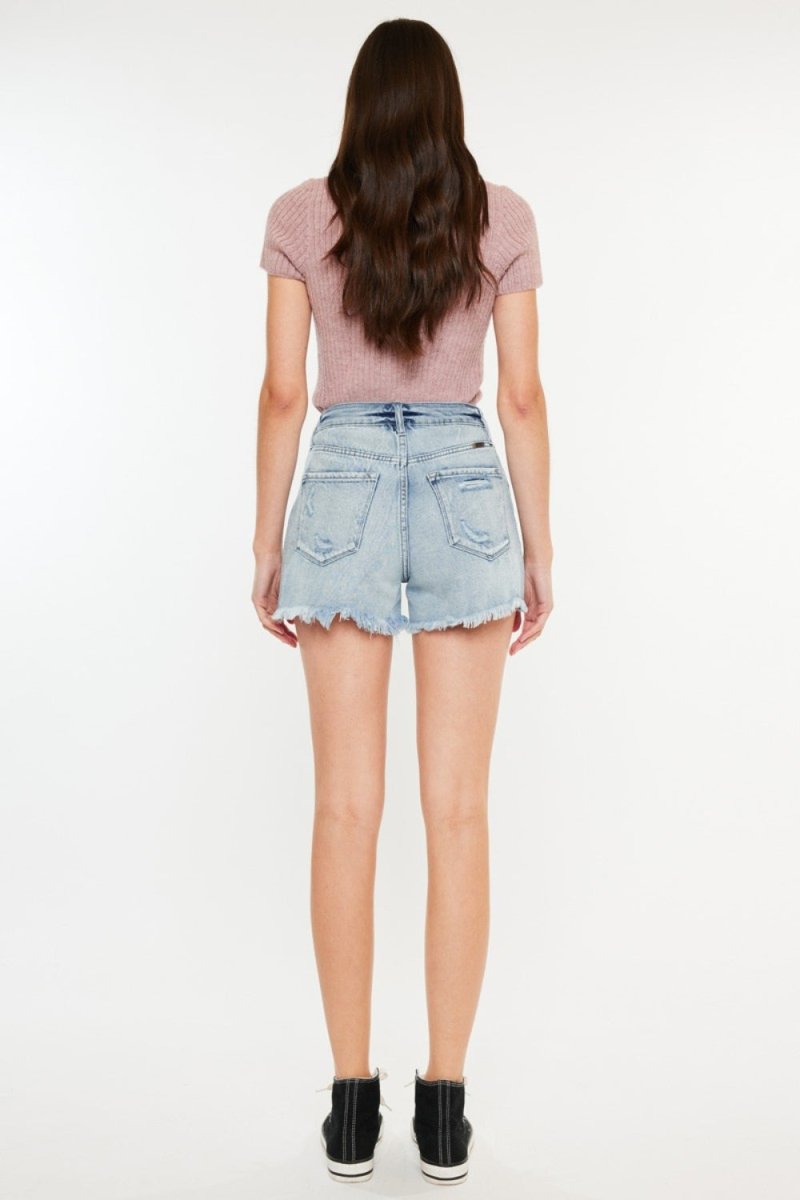 Kancan Distressed High Waist Denim Shorts with Pockets - Bottoms
