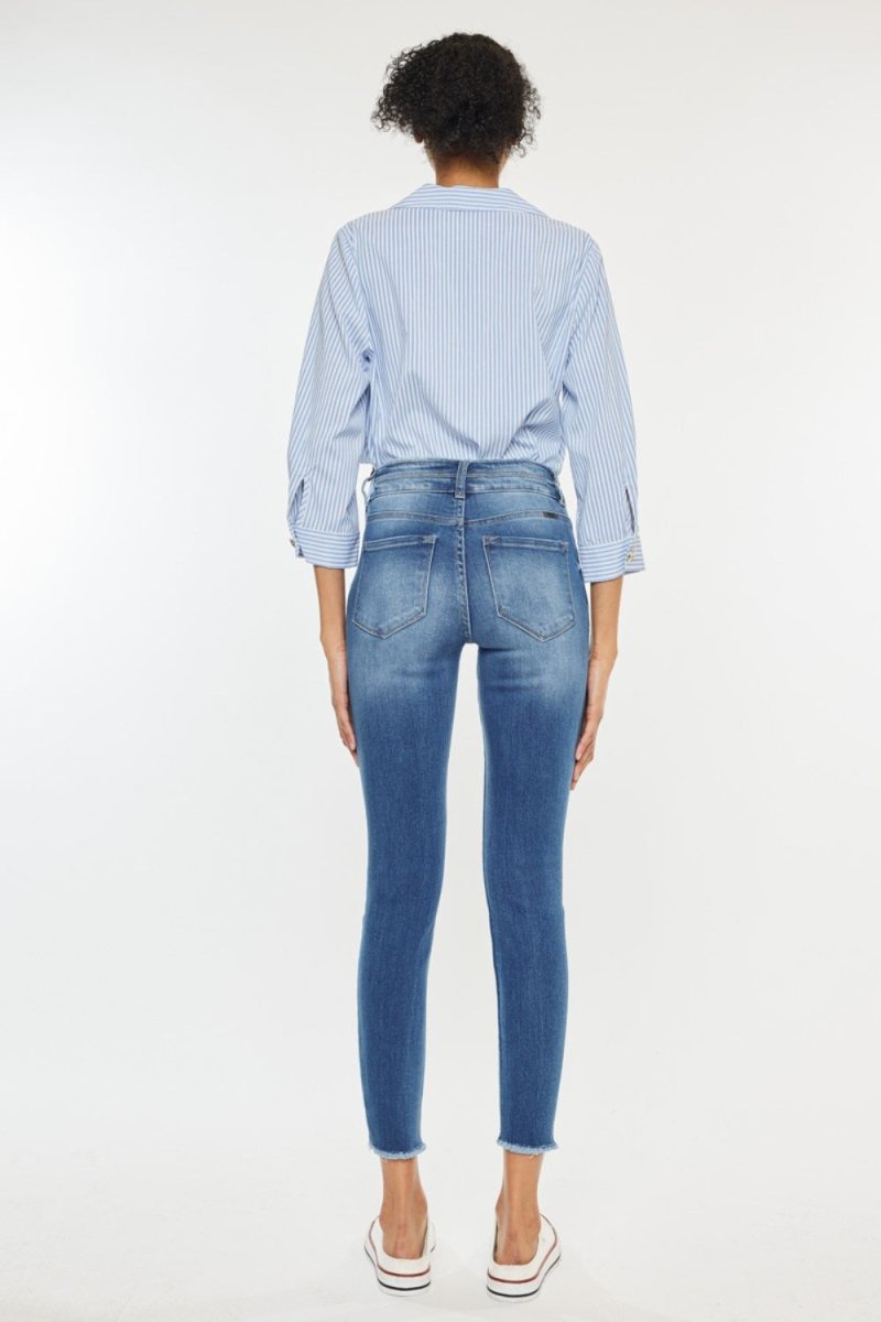 Kancan Distressed Raw Hem High Waist Jeans - Bottoms