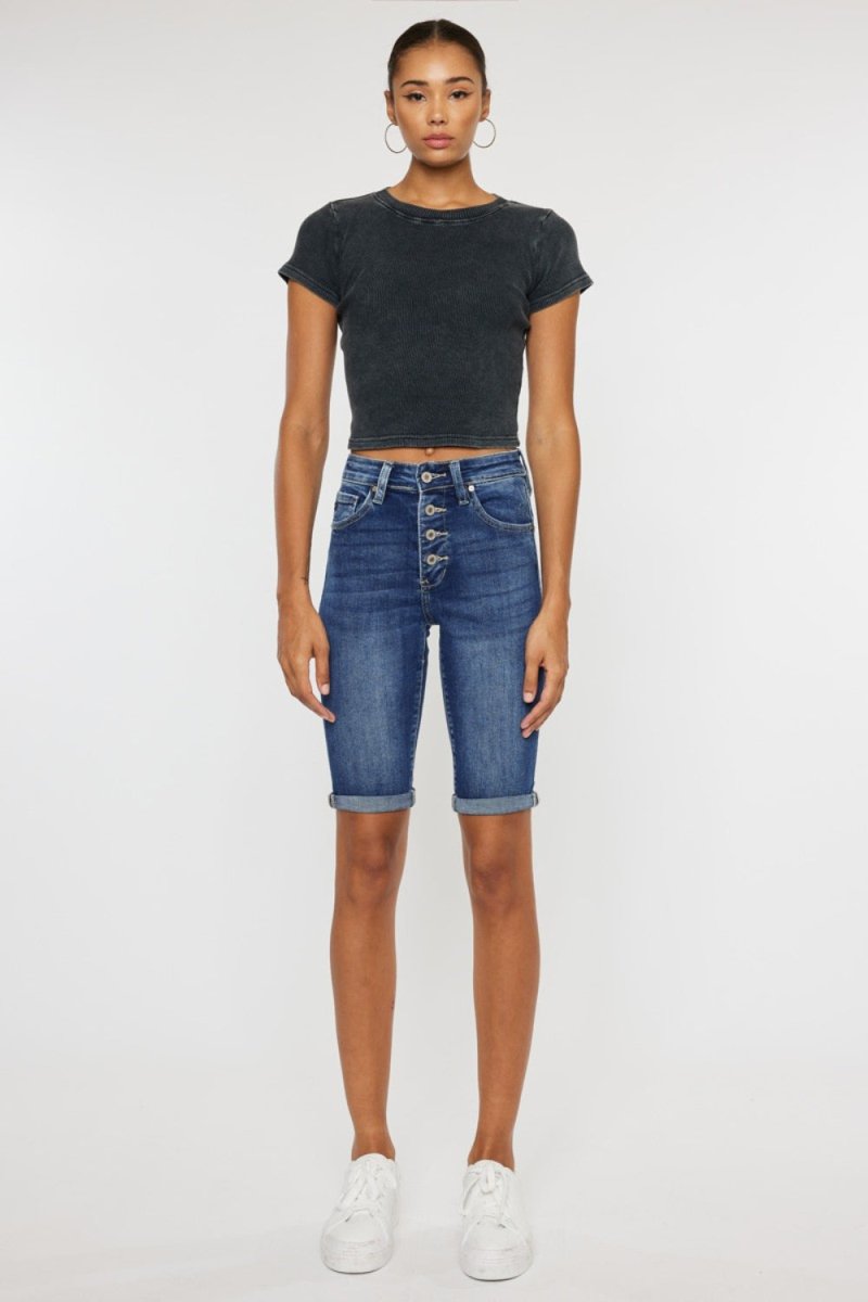 Kancan Full Size Cat's Whiskers Button Fly Denim Shorts - Bottoms