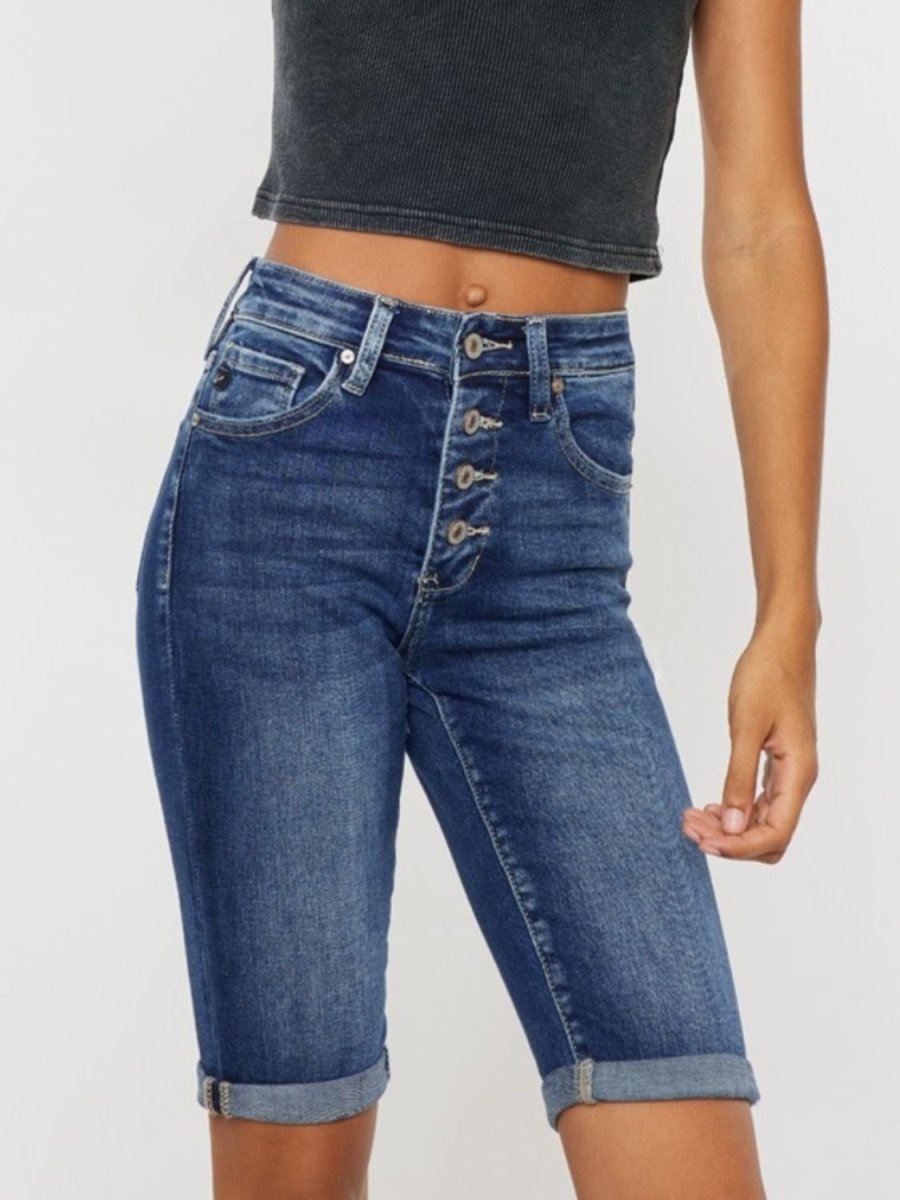 Kancan Full Size Cat's Whiskers Button Fly Denim Shorts - Bottoms