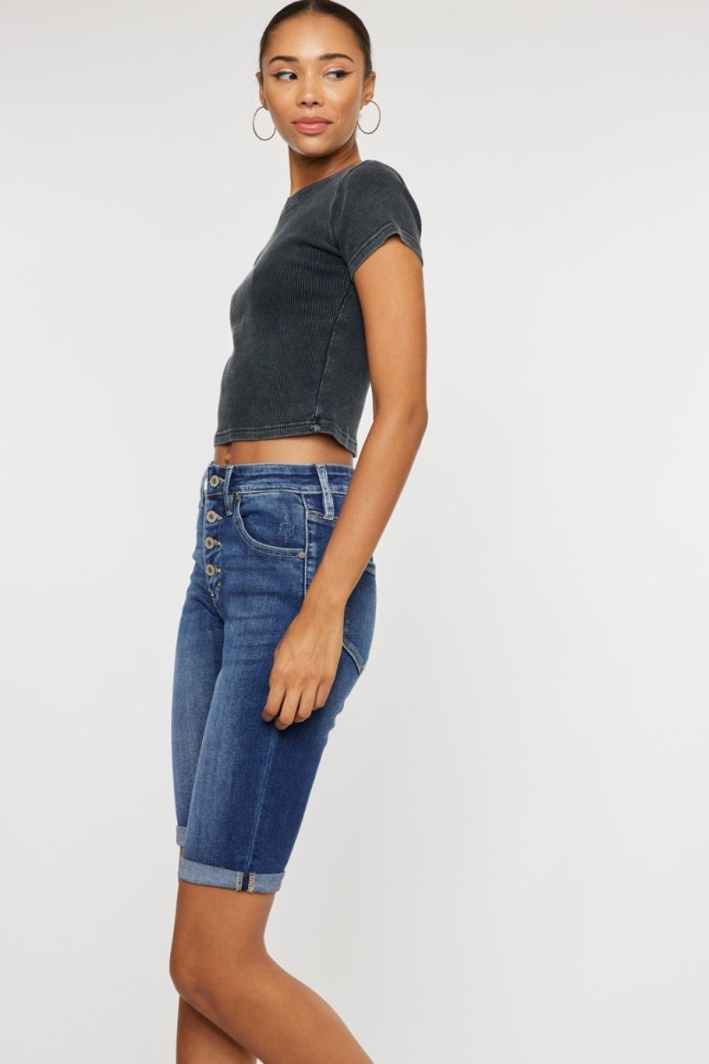 Kancan Full Size Cat's Whiskers Button Fly Denim Shorts - Bottoms