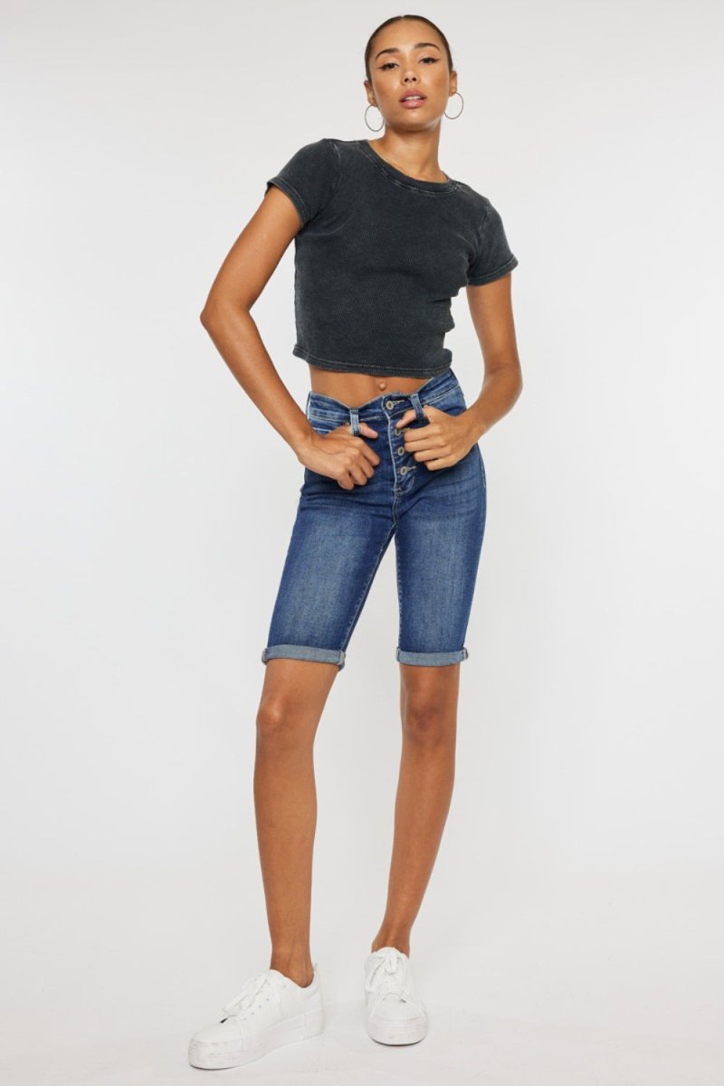 Kancan Full Size Cat's Whiskers Button Fly Denim Shorts - Bottoms