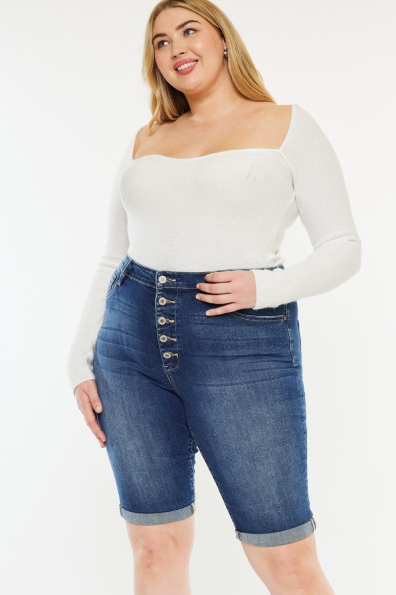 Kancan Full Size Cat's Whiskers Button Fly Denim Shorts - Bottoms