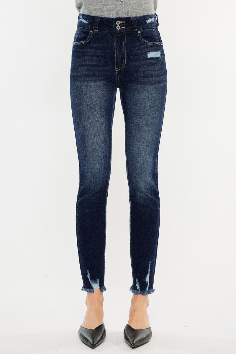 Kancan Full Size Cat's Whiskers Raw Hem High Waist Jeans - Bottoms