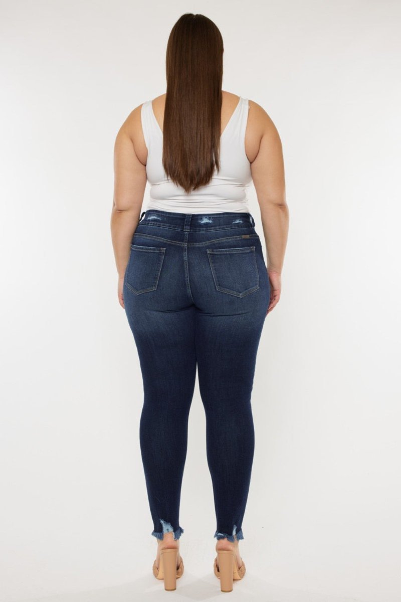 Kancan Full Size Cat's Whiskers Raw Hem High Waist Jeans - Bottoms