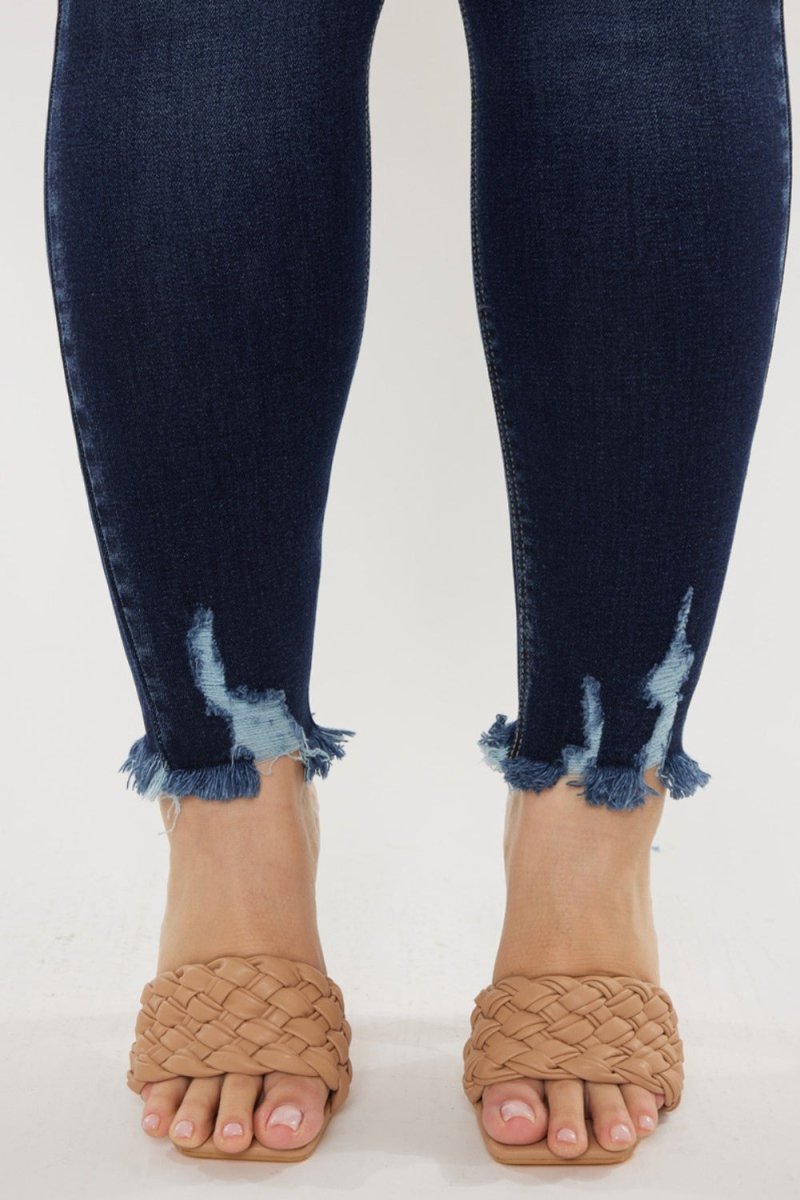 Kancan Full Size Cat's Whiskers Raw Hem High Waist Jeans - Bottoms