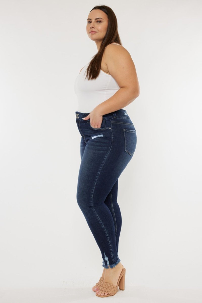 Kancan Full Size Cat's Whiskers Raw Hem High Waist Jeans - Bottoms